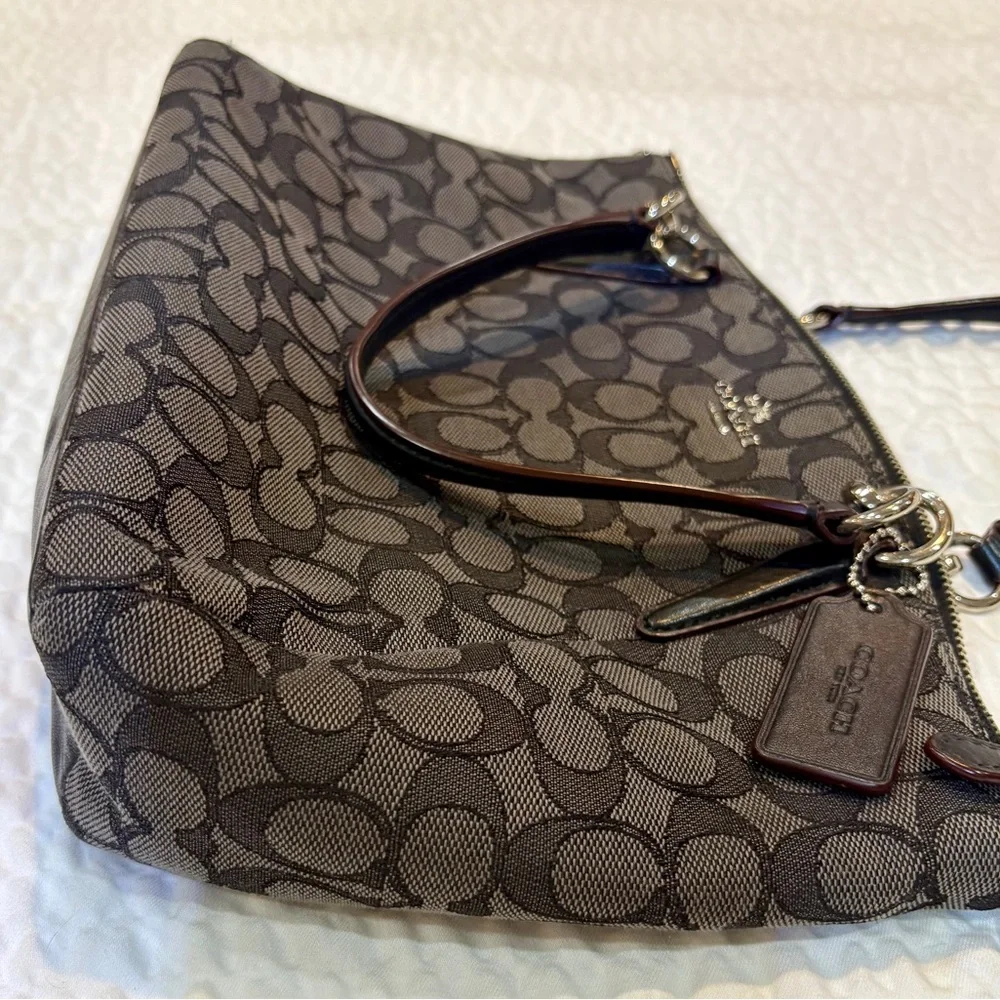 COACH Small Kelsey Satchel Signature Canvas Detachable Crossbody Strap GUC 🩶🤩🖤 - Picture 7 of 14